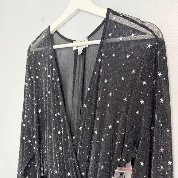 Unique Vintage Celestial Dream Gown Black Silver Star Maxi Dress L - Picture 5 of 15